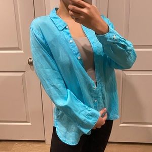 J. Jill bright blue button down shirt